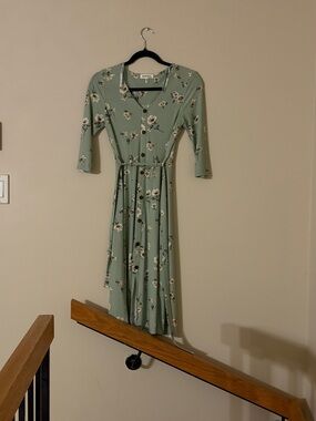 Monteau Mint Green Floral Wrap Midi Dress